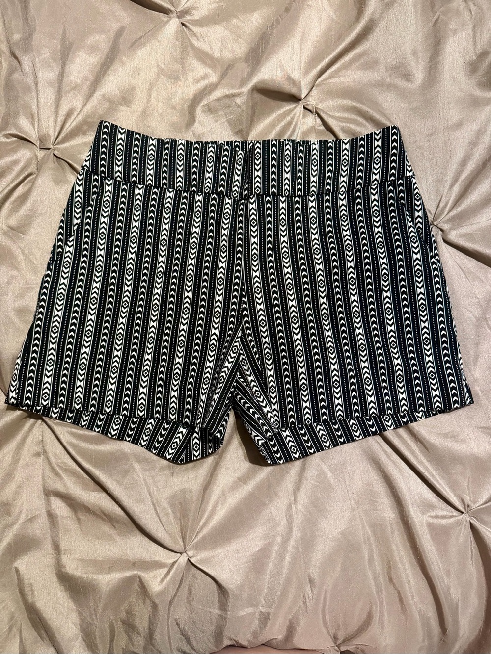 New York & Company Black and White Vertical Pattern High-Waist Shorts